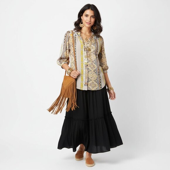 Anthropologie Fig & Flower Print Button 1/2 length Sleeve Blouse Top S Small - Picture 6 of 6